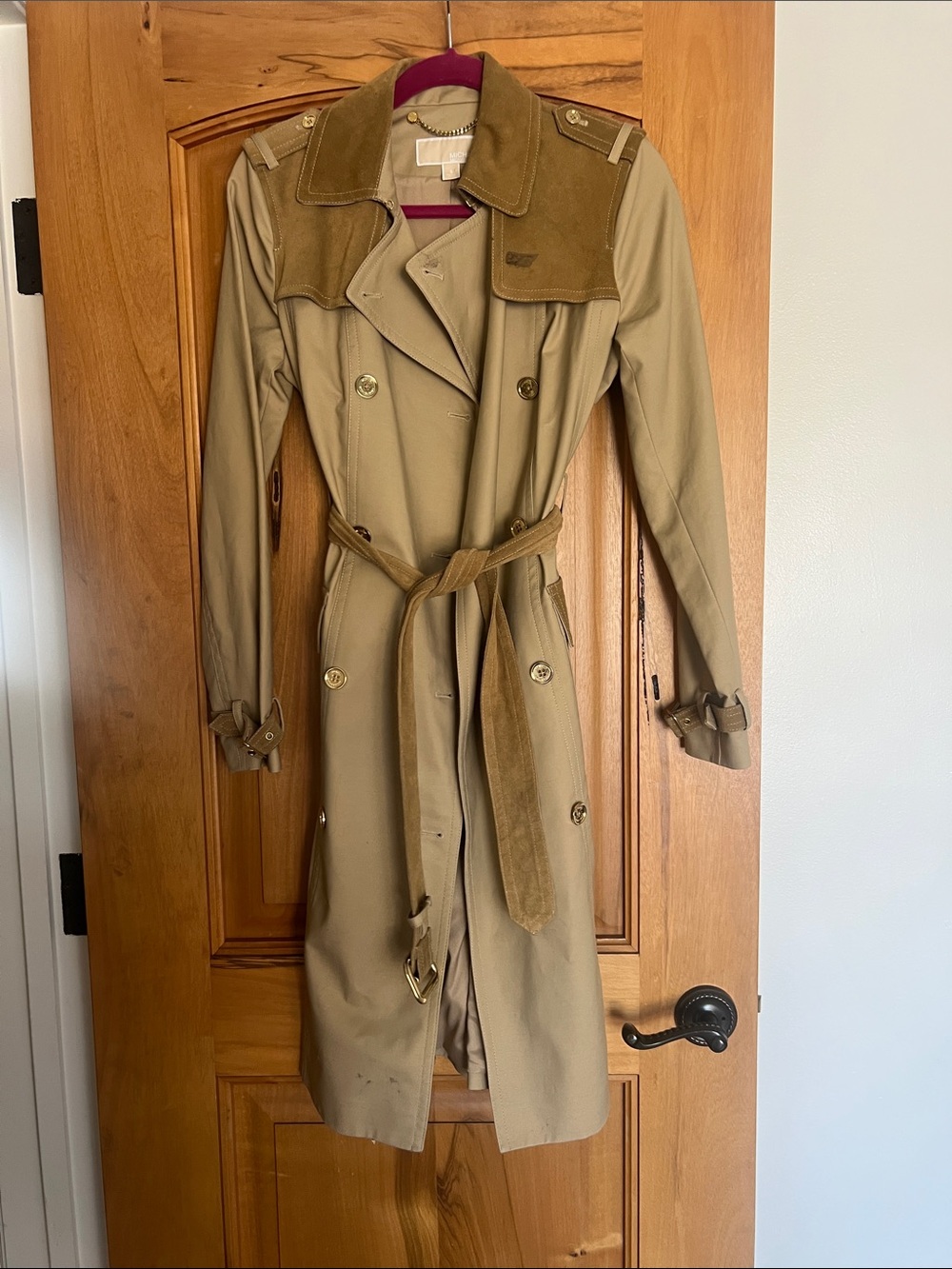 MMK Classic Tan Trench Coat with Suede Accents